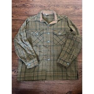 Woolrich Vintage 70's? Plaid Heavy Wool Shirt Jacket Men's Large Green Read